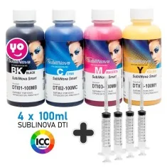 Pack tinta sublimación SubliNova Smart (InkTec) para cartuchos recargables, 4 x 100 ml + perfil ICC