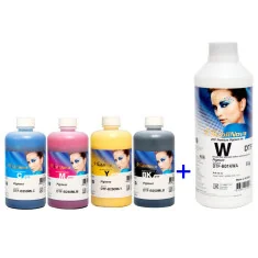 Pack de tinta DTF InkTec CMYK (4 x 250ml) + 1 tinta branca W (1Kg)